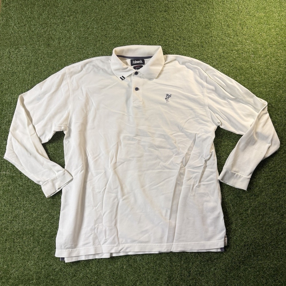 Vintage Y2K Ashworth Polo Shirt XL Mens White Embroidered Logo Long Sleeve Golf - Picture 1 of 10